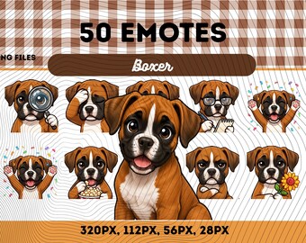 Boxerhund-emotespaket 50, Chibi Kawaii söt boxer PNG för streamers, omedelbar nedladdning