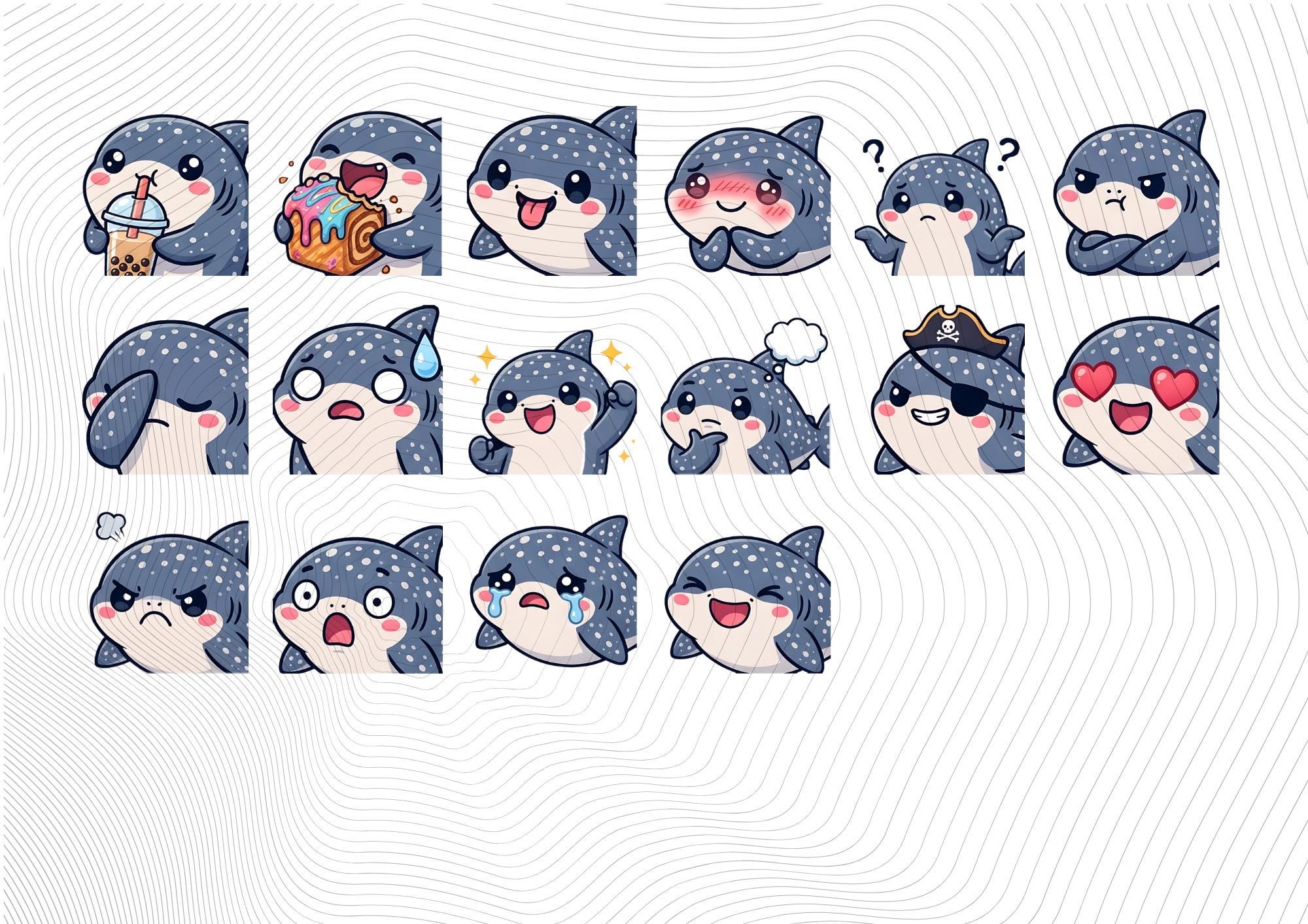 Ocean Emotes Whale Shark Emotes Pack 40, Chibi Whale Ocean Animal PNG for Streamers ...