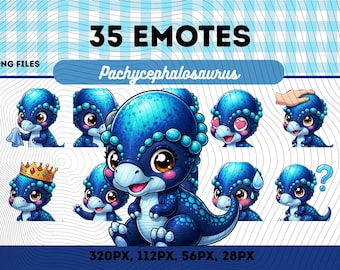 Pachycephalosaurus-emotespaket 35, Chibi Kawaii söt dinosaurie PNG för streamers, omedelbar nedladdning