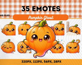 Pumpa-spöke-emotespaket 35, Chibi Kawaii söt Halloween-spöke PNG för streamers, omedelbar nedladdning