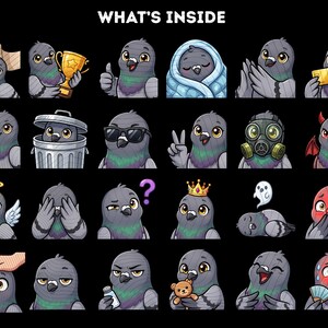 Pigeon Emotes Pack 45, Chibi Kawaii Pigeon PNG for Streamers, Instant Download image 2