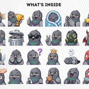 Pigeon Emotes Pack 45, Chibi Kawaii Pigeon PNG for Streamers, Instant Download image 4