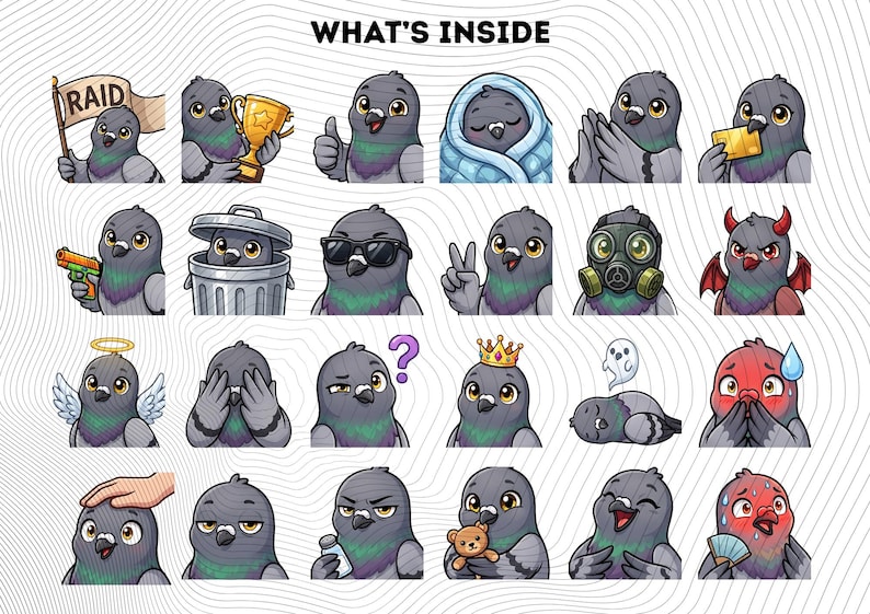 Pigeon Emotes Pack 45, Chibi Kawaii Pigeon PNG for Streamers, Instant Download image 4