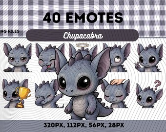Chupacabra-emotespaket 40, Chibi Kawaii söt kryptidmonster PNG för streamers, omedelbar nedladdning