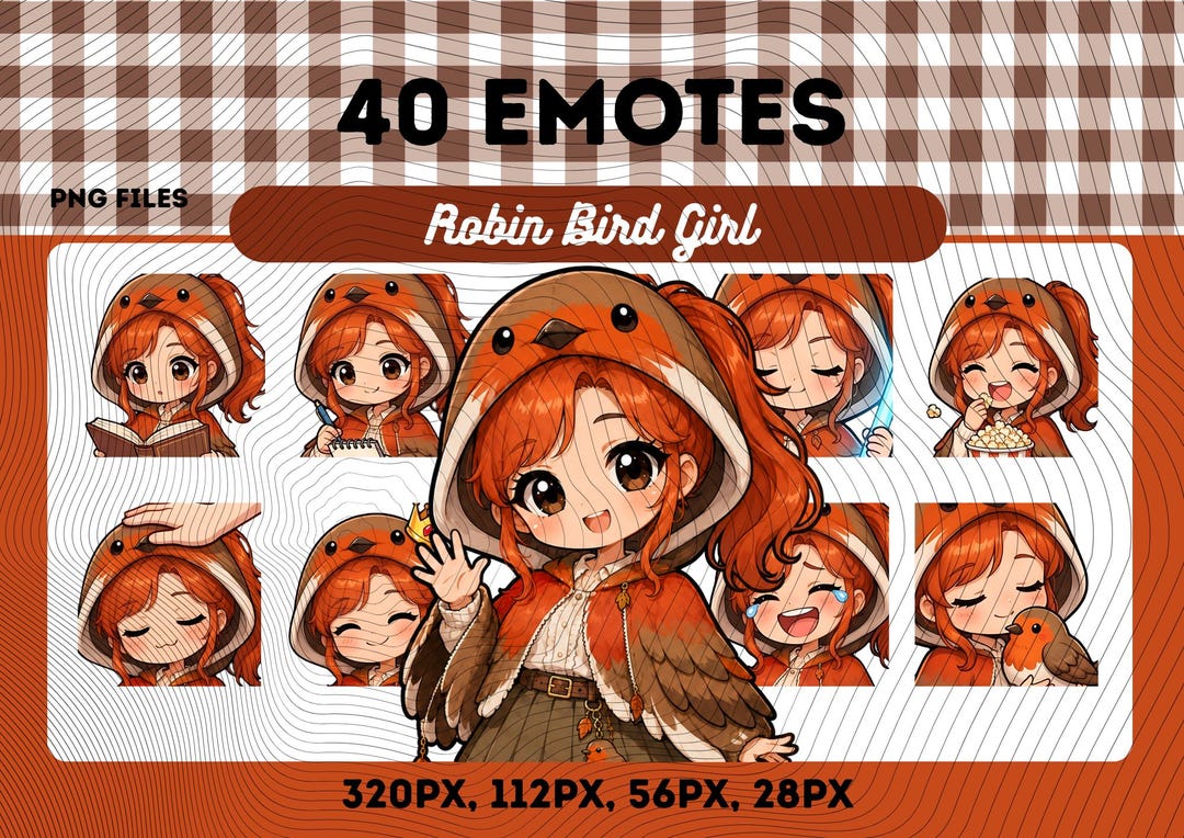 Robin Girl Emotes Pack 40, Chibi Kawaii Red Robin Bird Girl PNG for ...