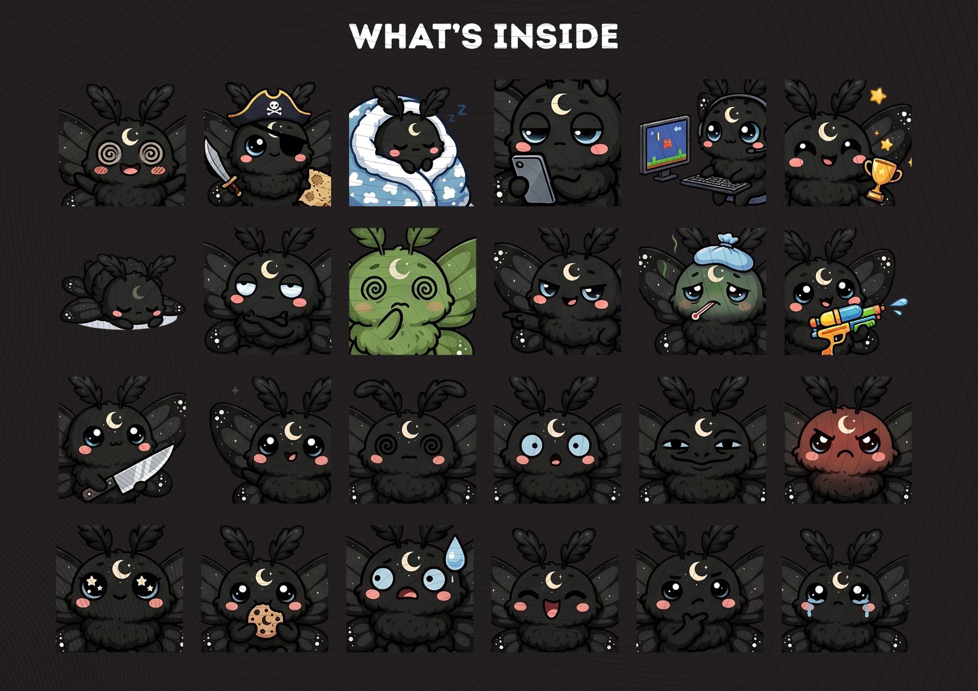 Moth Emotes Black Moth Emotes Pack 30, Moon Moth Kawaii Dark Celestial Chibi Night ...