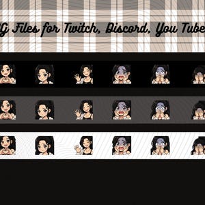 Paquete de 40 emoticonos de chica con coleta, cabello ondulado, ojos marrones, kawaii chibi, emoticonos lindos para streamers PNG, VTuber, streamers, descarga instantánea imagen 4