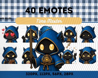 Time Master Emotes Pack 40, Chibi Kawaii Time Keeper-karaktär PNG för streamers, omedelbar nedladdning