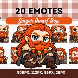 Ginger Dwarf Emotes Pack 20, Blue Eyes Dwarf Kawaii Chibi Fantasy Skäggkaraktär Stream Emotes PNG för streamers, omedelbar nedladdning