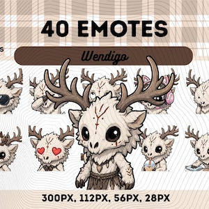 Wendigo Legend Emotes Pack 40, Forest Spirit Söt Chibi Monster PNG för streamers, omedelbar nedladdning
