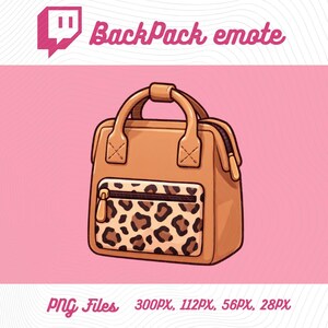 Süßer Leopard Rucksack Emote, Kawaii Schultasche Girly Chibi Emote PNG für Luftschlangen, digitale Datei
