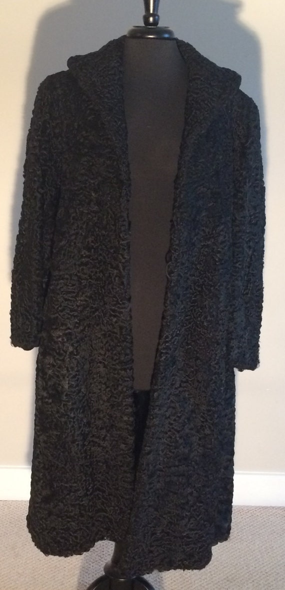 50's Black Long Wool Swing Coat - image 2