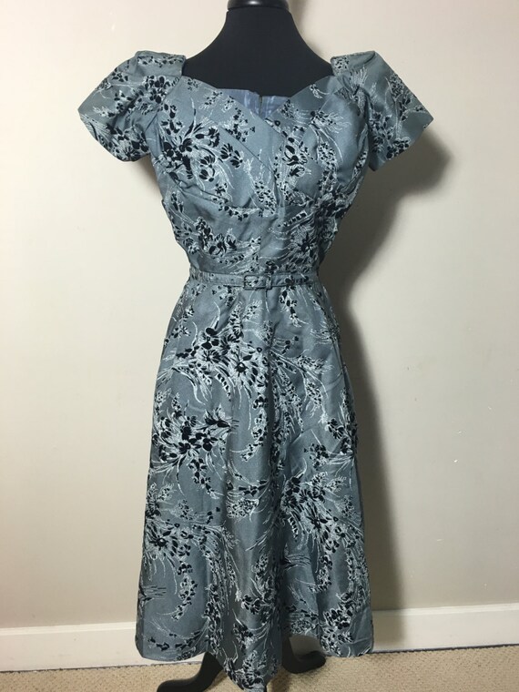 50's Blue Floral Print Dress