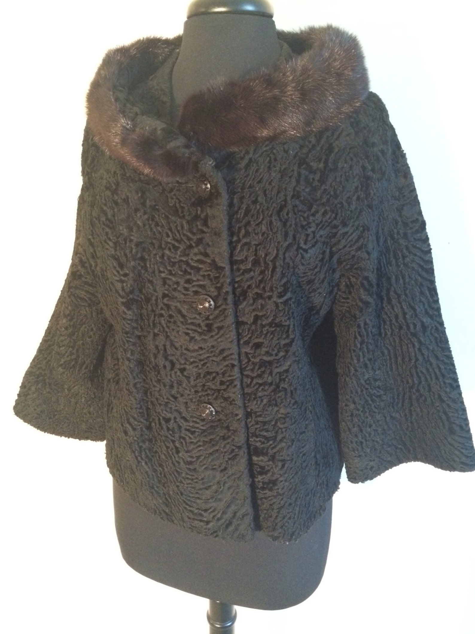 50's Black Cropped Swing Coat With Fur Collar Etsy