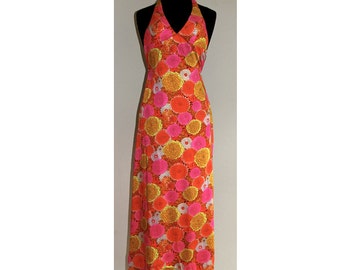 70's Floral Halter Maxi Dress