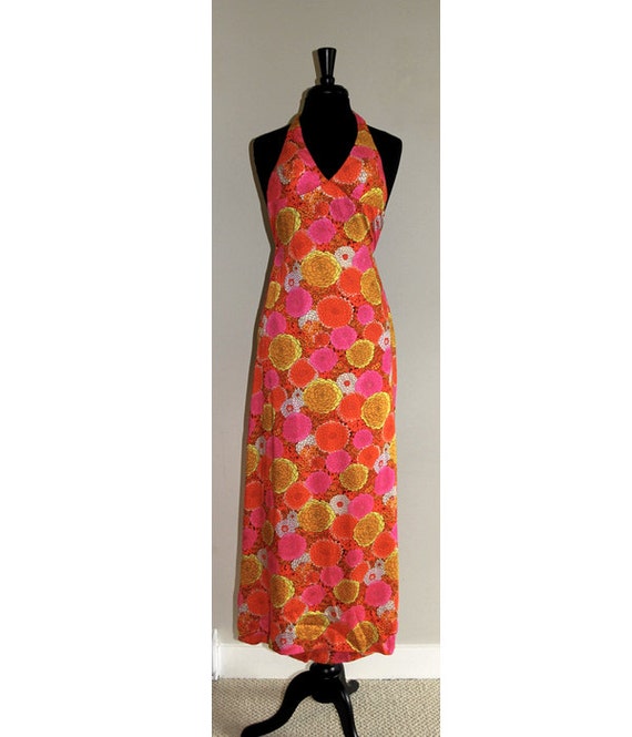 70's Floral Halter Maxi Dress