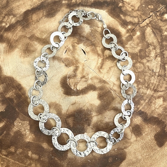 retro silver plated round chain linked statement … - image 1