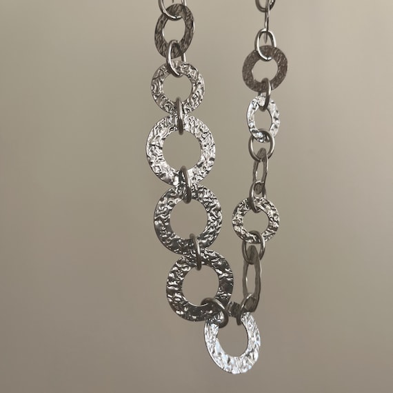retro silver plated round chain linked statement … - image 3