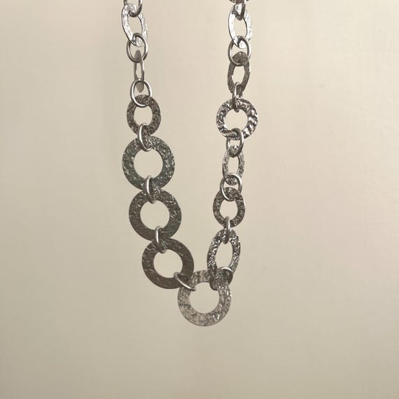 retro silver plated round chain linked statement … - image 5