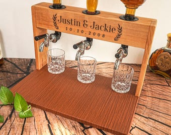 Engraved Whiskey Dispenser for Home Bar, Personalized Wooden Whisky Decanter,  Christmas Gift for Him.