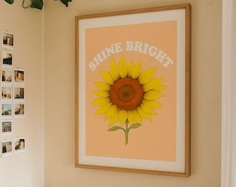 Sunflower Wall Art Print – Inspirational Retro Boho Decor