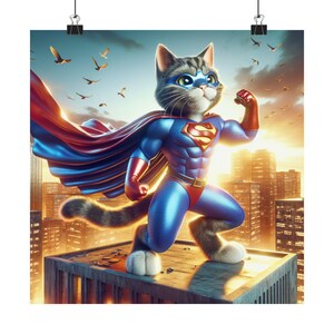 Superhero Cat Posters, Whimsical Wall Art, Cat Lover Gift, Home Decor, Kids Room, Funny Cat Art