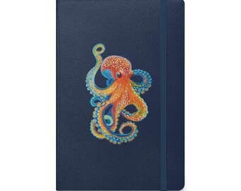 Hardcover Notizbuch - Notizbuch Oktopus | Meeresmotiv Notizheft | Handgemaltes Cover | Journal für Meerliebhaber