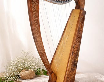 22 String Rosewood Celtic Harp: Handmade Irish Lever Instrument for Beginners, Musicians