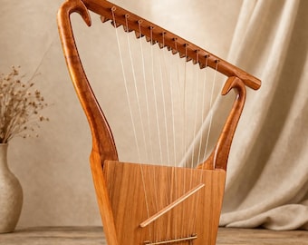 Handmade Rosewood 10 String Lyre Harp, King David Musical Instrument (Bag, Key, Extra Strings)