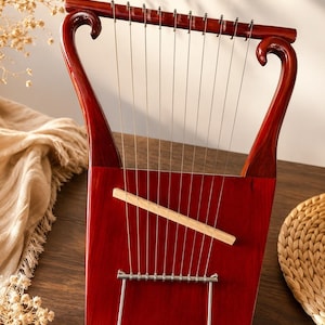 Handmade Rosewood 10 String Lyre Harp, King David Musical Instrument (Bag, Key, Extra Strings) image 1