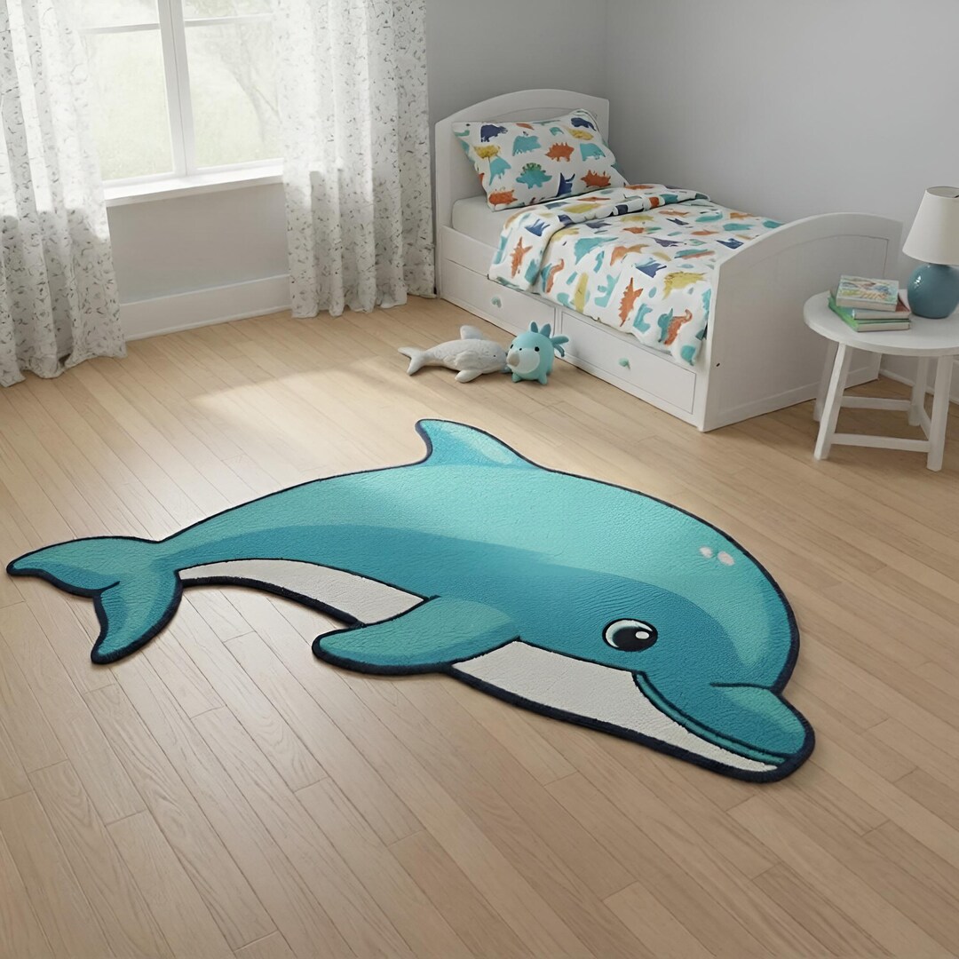 Kids Dolphin Rug – Ocean Animal Shaped Area Carpet for Nursery ...
