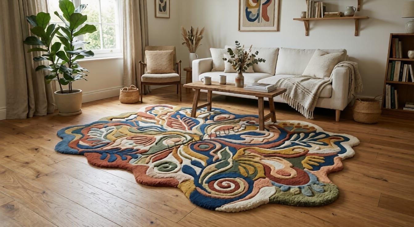 Handmade Tufted Area Rug – Abstract Floral Irregular Boho Carpet - Etsy