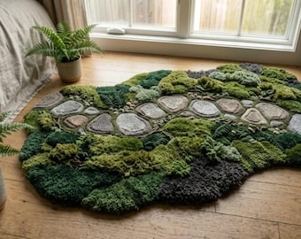 Moos Teppich - Handgemachter getufteter Waldteppich, biophiler Grünteppich, naturinspiriertes Walddekor