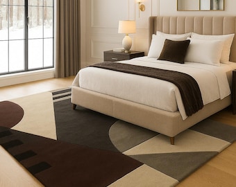 Geometric Area Rug – Modern Abstract Neutral Living Room Carpet