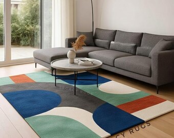 Modern Geometric Area Rug – Abstract Mid Century Design for Living Room Decor
