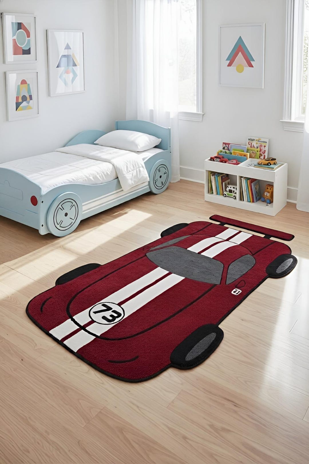 Car Racing Rug Kids Kids Car Rug – Race Car Shaped Playroom & Bedroom Area Carpet for Boys ...