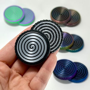 OG Flipster Magnetic Fidget Slider, 3D Printed Spiral | Dual-Sided Haptic Coin | Loud & Quiet Modes
