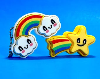 Rainbow Cloud and Shooting Star Multi Fidget Clickers | 3D Printed Desk Toy or Keychain