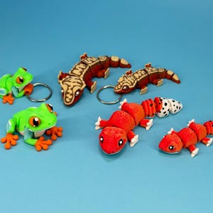 Reptile Fidget Toys | Leopard Gecko, Crested Gecko, or Tree Frogs | 3D Printed Articulating Flexi Desk Buddy, Keychain Option