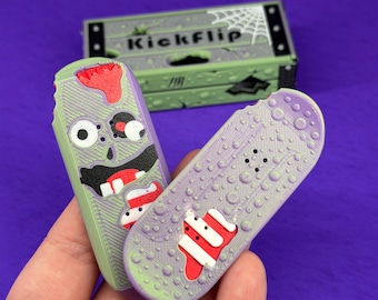 Kickflip Magnetic Skateboard Fidget Toy | Zombie Pickle Halloween Special Edition | Exclusive Sliding Crate Case