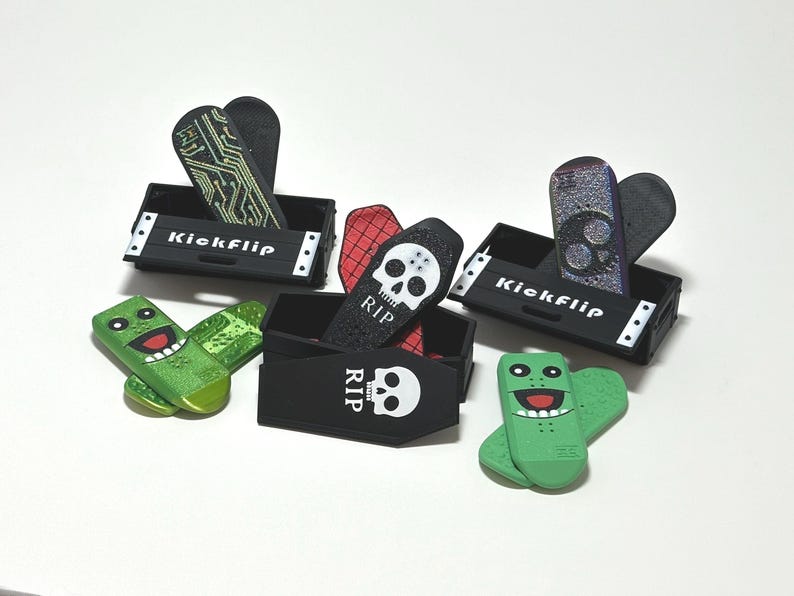 Kickflip Magnetic Skateboard Fidget Toy with Sliding Case Option | Glow in the Dark, Various Colours image 3