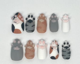 Uñas de pata de gato - Uñas prensadas de almendra medianas hechas a mano - Uñas de gato - Tamaño mediano