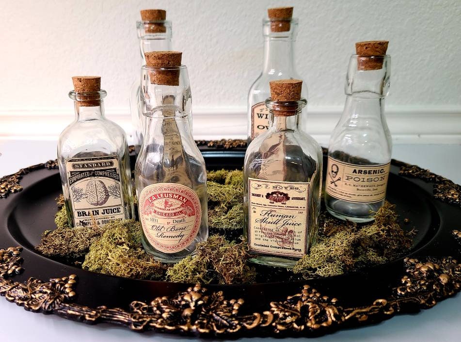 Assorted Halloween Glass Apothecary Potion Bottles