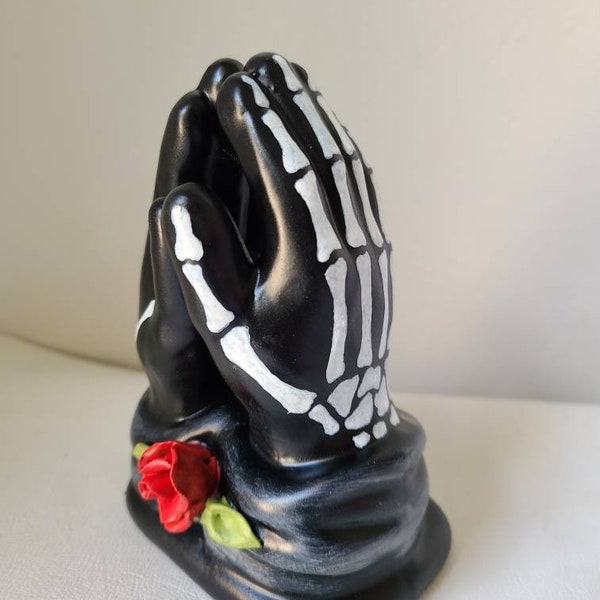 Gothic Hand Painted Praying Skeleton Hands Figurine