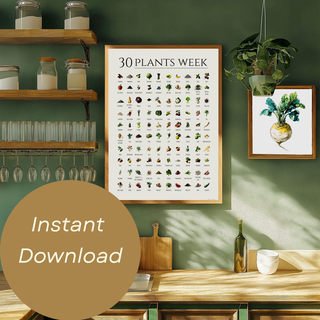 30 Plants a Week Poster – Printable Gut Health Tracker for Kitchen or ...