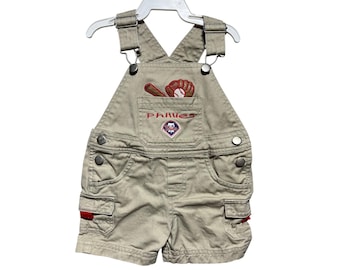 Vintage MLB Philadelphia Phillies Baby Overalls Tan 6/9M Baseball