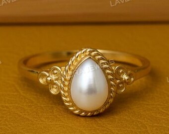 Handmade Freshwater Pearl Ring, Gold Vermeil Sterling Silver Solitaire