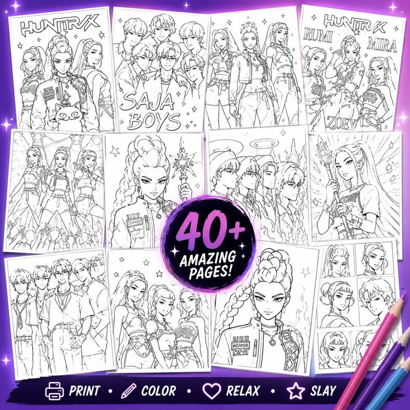 Huntrix coloring pages printable - Etsy México