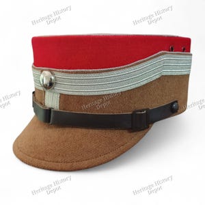 German Cap Handmade SA Kepi for Collectors Brown Wool Hat Red Top Silver Cap For Reenactment Historical Military Hat Cosplay Gift for Him