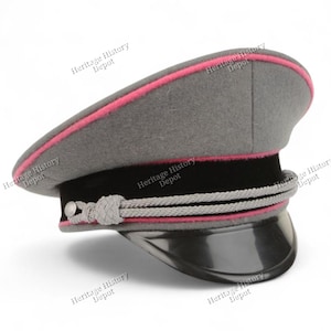 Handmade German Cap Officer Hat Collectible for reenactors Pink Military Style Dress Cap Vintage Stone Grey visor Historical Gift for Him